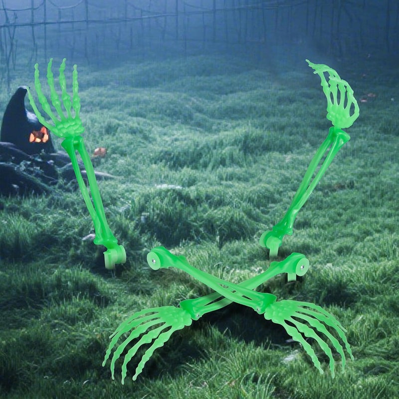 AOFOX Halloween Realistic Skeleton Stakes Zombie Ghost Arm Stake Severed Plastic Glow in Dark Skeleton Hands Yard Signs for Halloween Props Decorations (4 Pcs Green) - Image 1